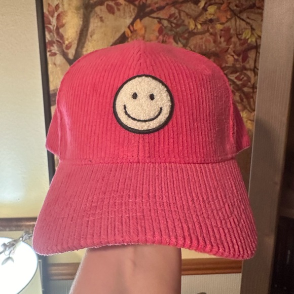 NWT pink corduroy hat with fuzzy smiley face - Picture 4 of 5